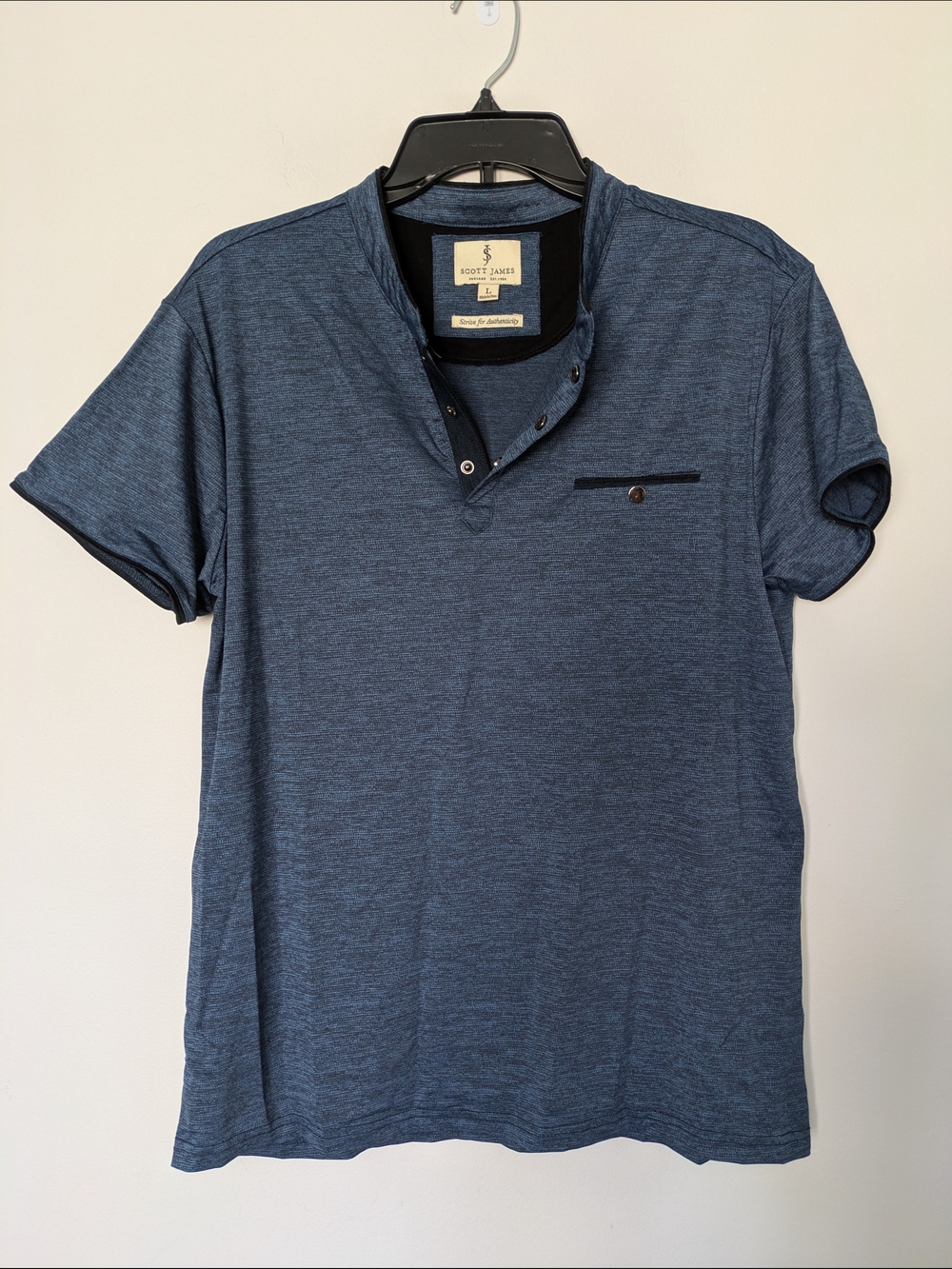 Scott James Men’s Blue Henley Shirt Sz L